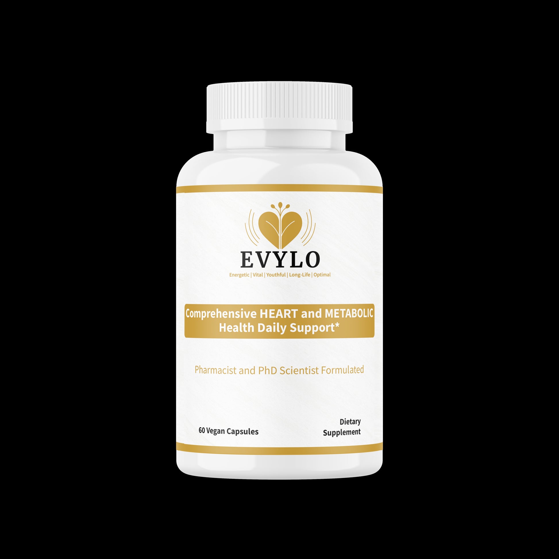 EVYLO dietary supplement bottle, 60 vegan capsules.