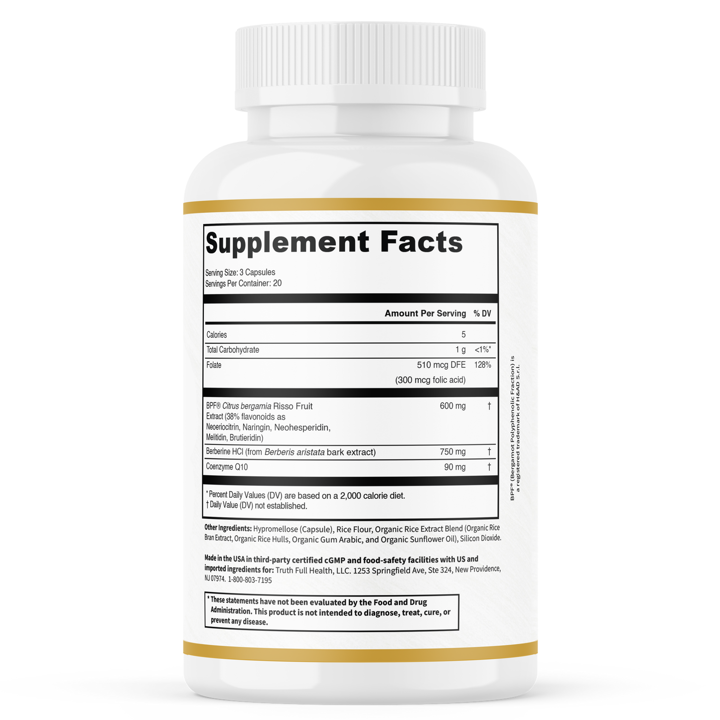 Supplement Facts panel on EVYLO dietary supplement bottle showing 
serving size, ingredients, and nutritional information.