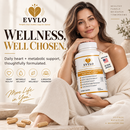 EVYLO heart and metabolic health supplement with 60 vegan capsules, designed for daily wellness support.